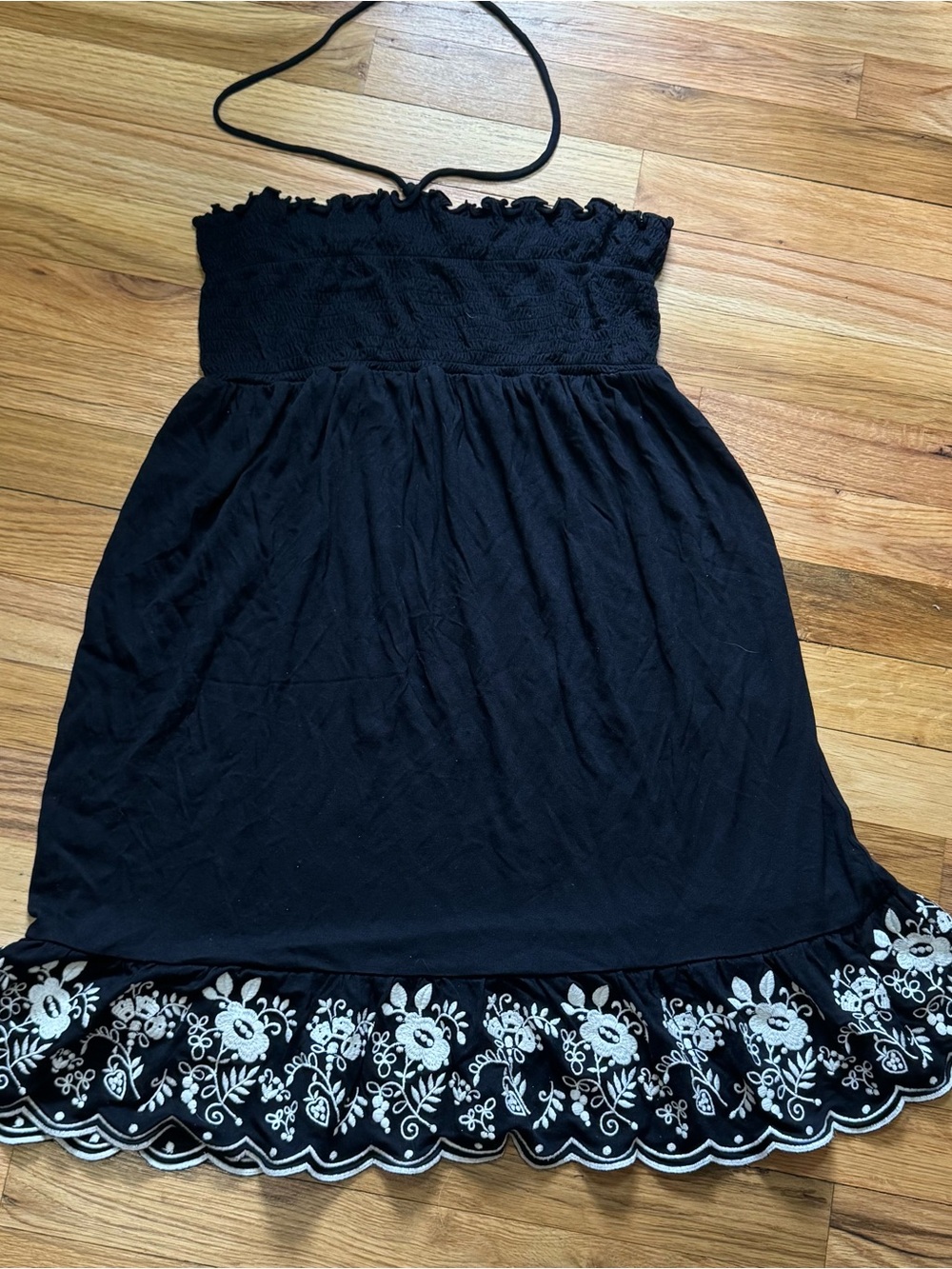 Vintage 2000s Juicy Couture Black Sundress with White Floral Embroidery